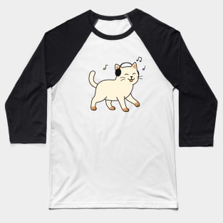 "Dancing Cat with Headphones" Baseball T-Shirt